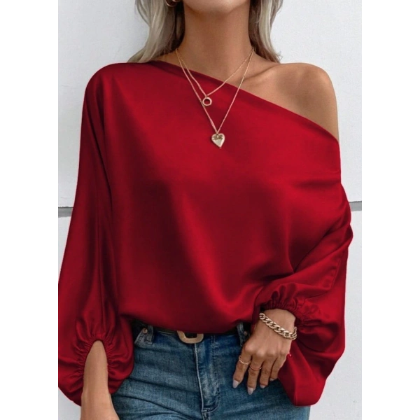 Kadın Tek Omuzu Açık Uzun Kollu Salaş Sandy Bluz