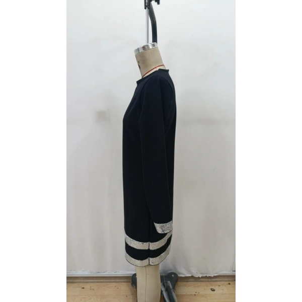 Kadın Uzun Kollu Bisiklet Yaka Mini Ithal Krep Elbise