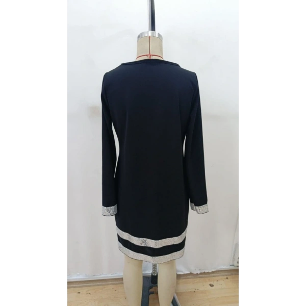 Kadın Uzun Kollu Bisiklet Yaka Mini Ithal Krep Elbise