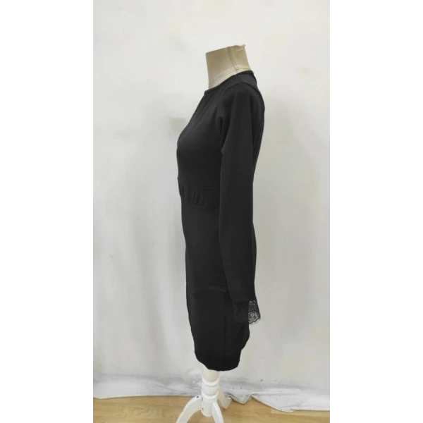 Kadın Uzun Kollu Bisiklet Yaka önden Dantel Ve Yırtmaç Detaylı Dalgıç Elbise