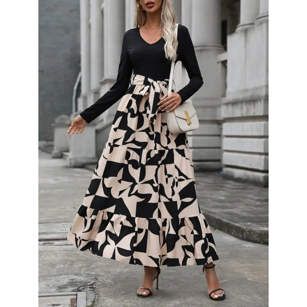 Kadın Uzun Kollu Bisiklet Yaka Uzun Elbise