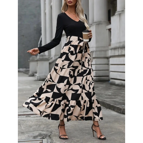 Kadın Uzun Kollu Bisiklet Yaka Uzun Elbise