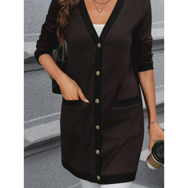 Kadın Uzun Kollu Cepli önden Düğmeli Uzun Modal Ceket Hırka