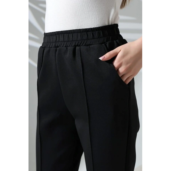 Kadın Uzun Kollu Dalıç Kumaş Cep Detay Beli Lastikli ütüsüz Pantolon