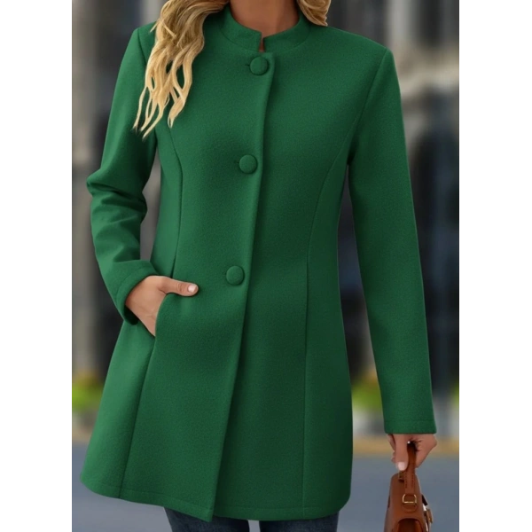 Kadın Uzun Kollu Hakim Yakalı önden Düğmeli Cep Detaylı Kısa Taba Kaşe Kaban