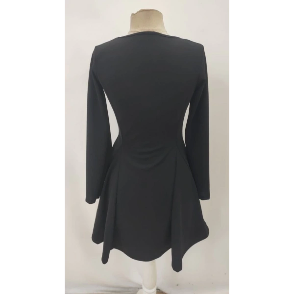 Kadın Uzun Kollu Kare Yakalı Mini Ithal Krep Elbise