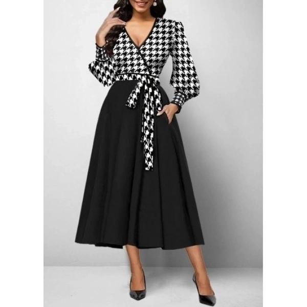 Kadın Uzun Kollu Kruvaze Yaka Dalgıç Krep Midi Boy Elbise