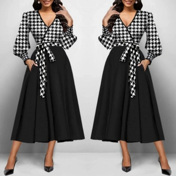 Kadın Uzun Kollu Kruvaze Yaka Dalgıç Krep Midi Boy Elbise