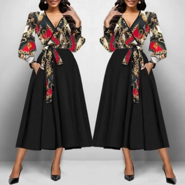 Kadın Uzun Kollu Kruvaze Yaka Dalgıç Krep Midi Boy Elbise