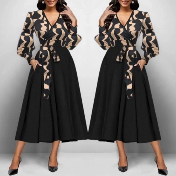 Kadın Uzun Kollu Kruvaze Yaka Dalgıç Krep Midi Boy Elbise