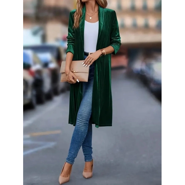 Kadın Uzun Kollu önü Açık Kolları Uzun Midi Ceket