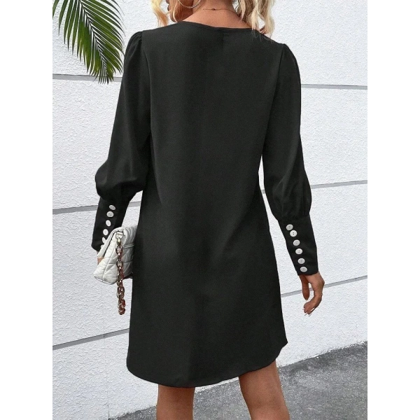 Kadın Uzun Kollu V Yakalı Kısa Ithal Krep Elbise