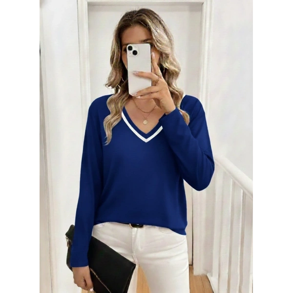 Kadın Uzun Kollu V Yakalı Viskon Iki Iplik Bluz