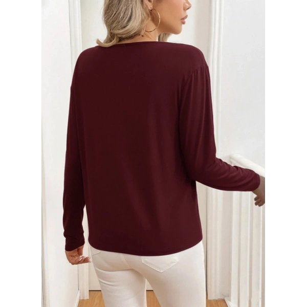 Kadın Uzun Kollu V Yakalı Viskon Iki Iplik Bluz