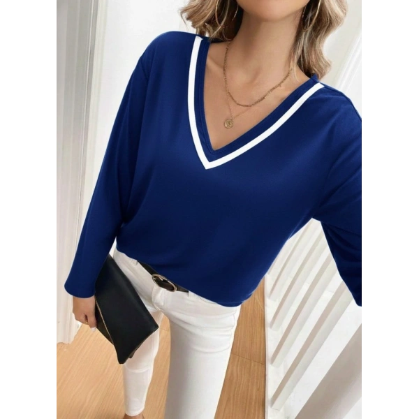 Kadın Uzun Kollu V Yakalı Viskon Iki Iplik Bluz