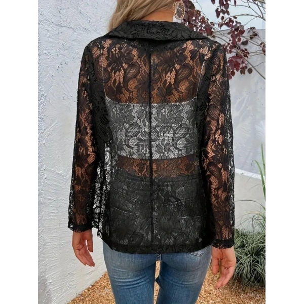 Kadın Uzun Kollu Yakalı önü Açık Dantelli Ceket