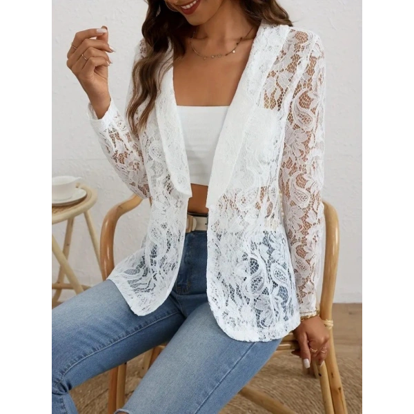Kadın Uzun Kollu Yakalı önü Açık Dantelli Ceket
