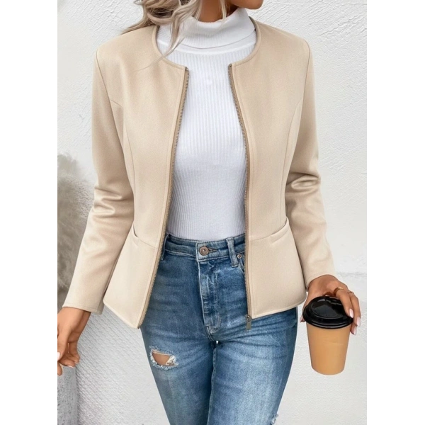 Kadın Uzun Kollu Yuvarlak Yaka önden Fermuarlı Süet Ceket