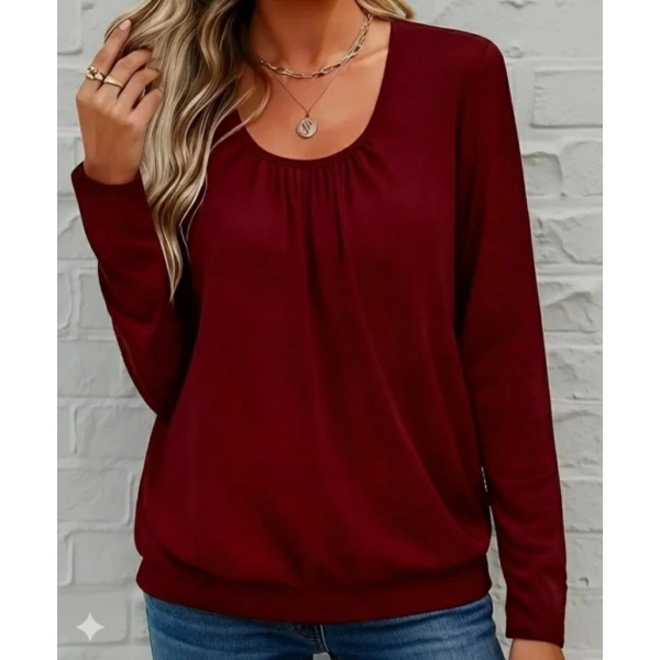 Kadın Uzun Kollu Yuvarlak Yakalı Viskon Bluz