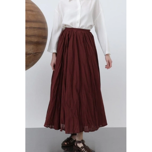 Kadın Yüksek Bel Arkadan Fermuarlı Kırışık Geniş Kesimli Vural Etek