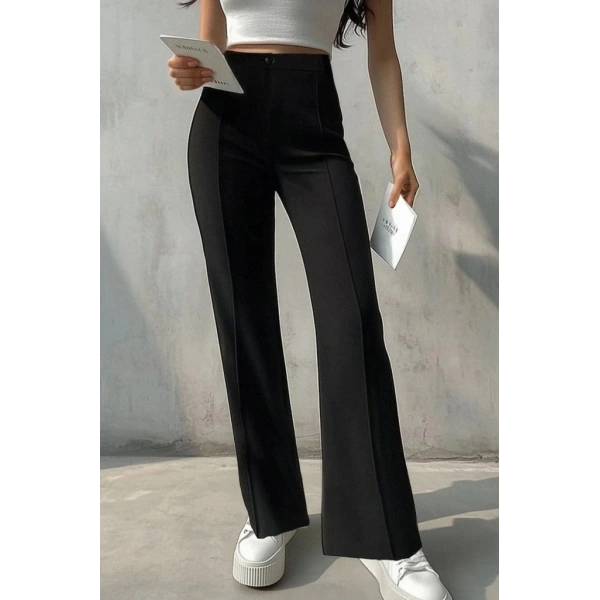 Kadın Yüksek Bel Nervurlu Ithal Krep Pantolon