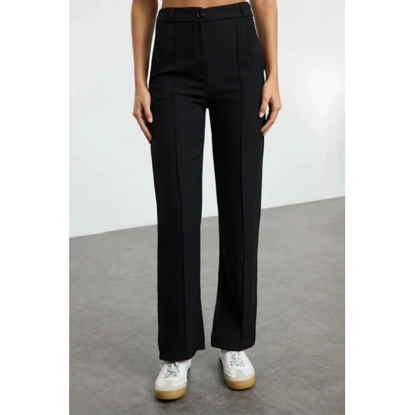 Kadın Yüksek Bel Nervurlu Ithal Krep Pantolon