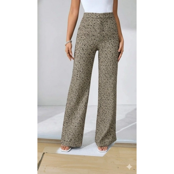 Kadın Yüksek Bel Paçaya Doğru Geniş Dokuma Pantolon