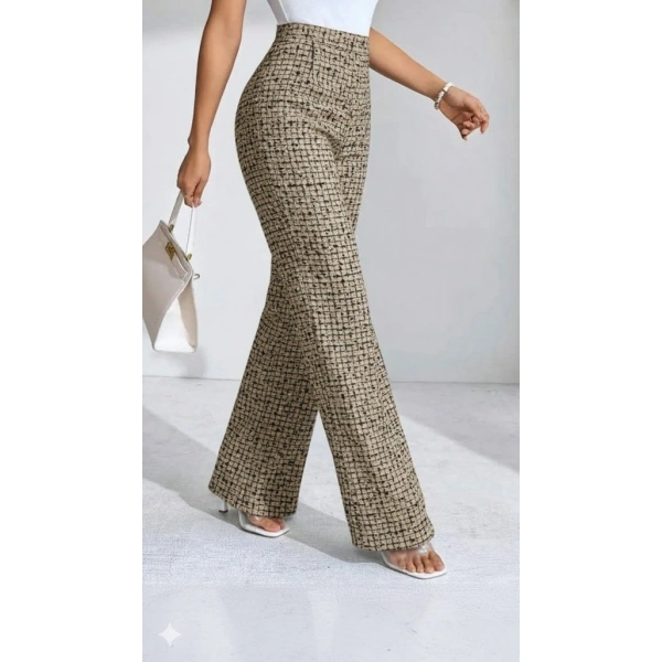 Kadın Yüksek Bel Paçaya Doğru Geniş Dokuma Pantolon