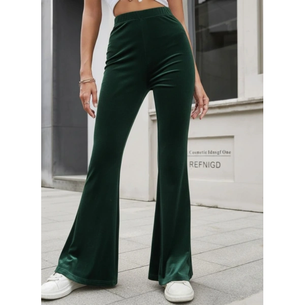 Kadın Yüksek Bel Paçaya Doğru Genişleyen Kadife Pantolon
