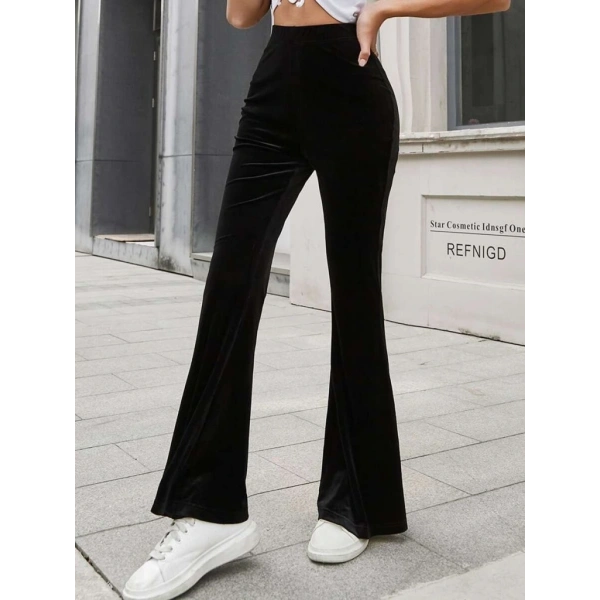 Kadın Yüksek Bel Paçaya Doğru Genişleyen Kadife Pantolon