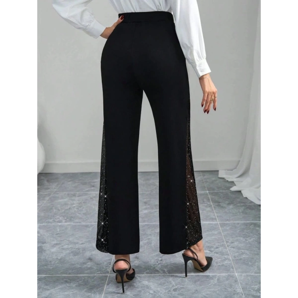 Kadın Yüksek Bel Yanlardan Tül Detaylı Ithal Krep Pantolon