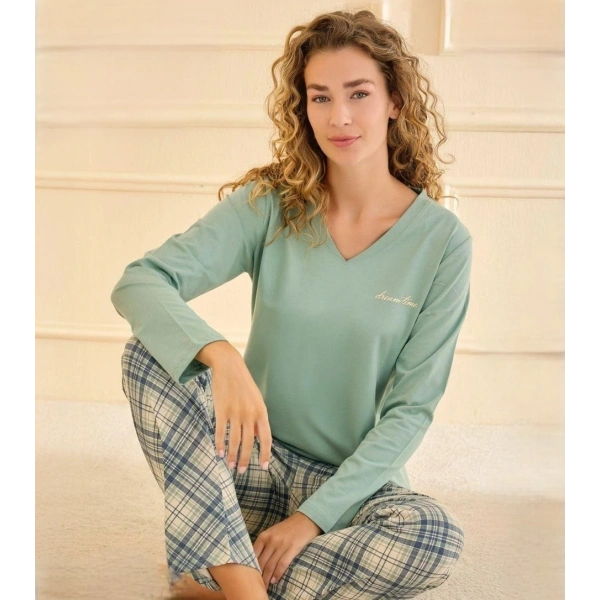 Mihra 90759 Kadın V Yaka Uzun Kol Pijama Takımı