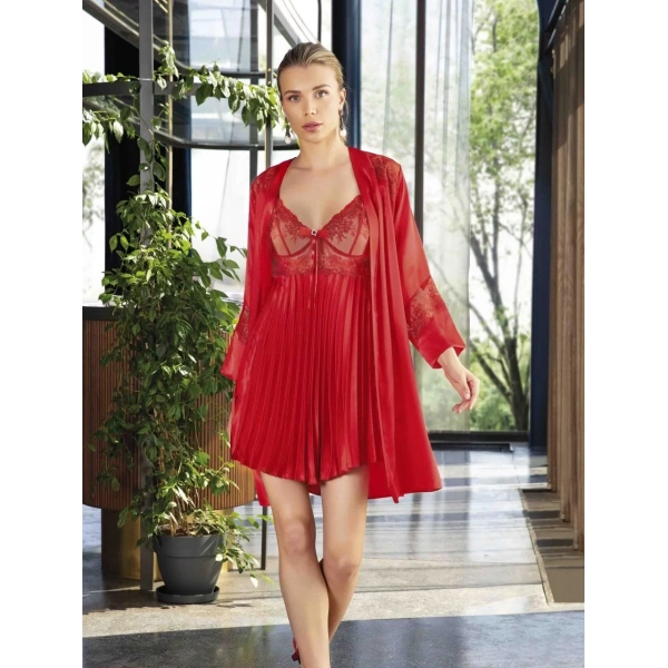 Nurteks Kadın Kısa Gecelik Sabahlık Takım