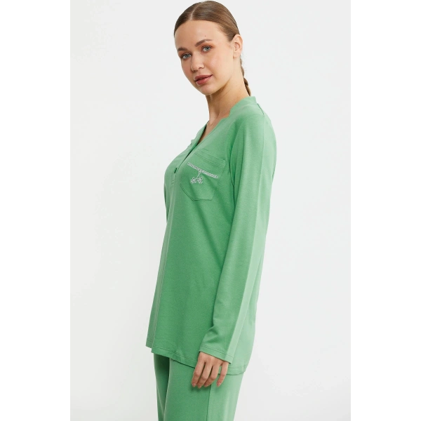 Sementa 76438 Yarım Düğmeli Cep Detaylı Pijama Takım