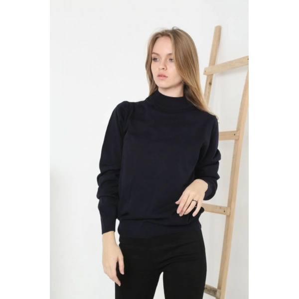 Yarım Boğaz Triko Kazak Yumuşak Dokulu Pamuklu Ince Dokuma, Uzun Kollu Rahat Regular Kalıp - Siyah