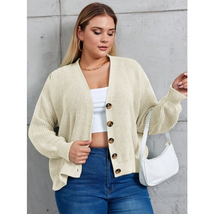 Kadın Beş Düğme Büyük Beden Triko Hırka