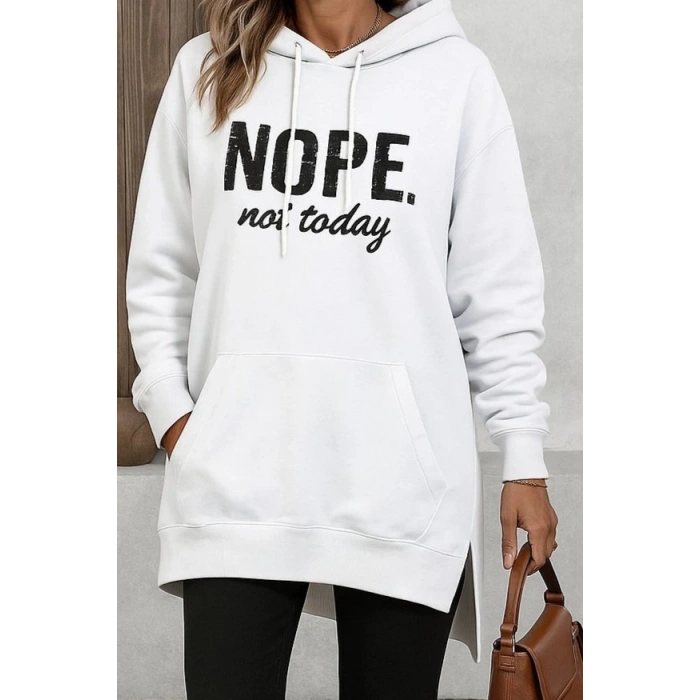 Kadın Uzun Kollu Kapşonlu Bağcıklı Viskon Iki Iplik Sweat