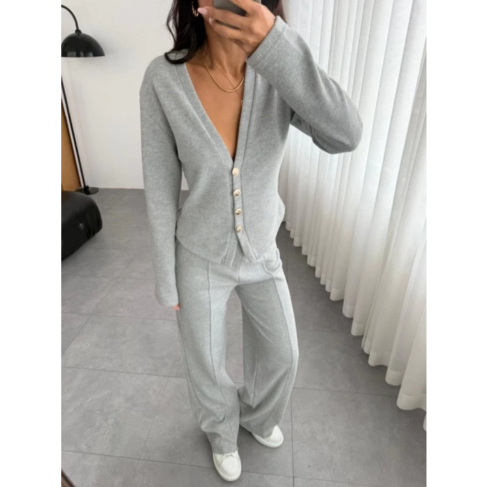 Selanik Kumaş Ön Düğmeli Ceket Çımalı PantolunTakım