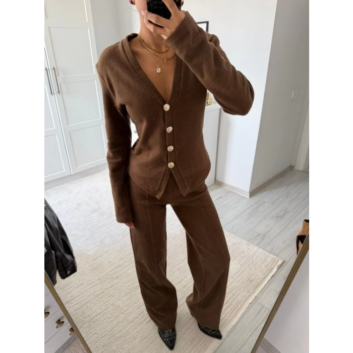 Selanik Kumaş Ön Düğmeli Ceket Çımalı PantolunTakım
