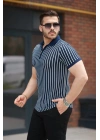 Erkek çizgili Fermuar Yakalı Kısa Kollu Tişört