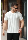 Erkek Yakalı çizgi Desenli Kısa Kollu Tişört