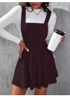 Kadın Askılı Sırttan çapraz Detaylı Kısa Kiloş Kadife Mini Elbise
