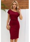 Kadın Kısa Kollu Tek Omuz Askı Ve Aksesuar Detay Beli Lastikli Krep Elbise