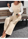 Kadın Uzun Kollu Açık Yakalı çift Renkli Kemerli Ithal Krep Ikili Takım