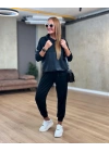 Kadın Uzun Kollu Kapşonlu Viskon Iki Iplik Bluz Ve Pantolon Ikili Takım