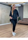 Kadın Uzun Kollu Kapşonlu Viskon Iki Iplik Bluz Ve Pantolon Ikili Takım
