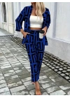 Kadın Uzun Kollu önü Açık Desenli Iki Iplik Ceket Ve Pantolon Ikili Takım