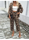 Kadın Uzun Kollu önü Açık Desenli Iki Iplik Ceket Ve Pantolon Ikili Takım