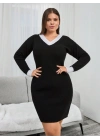 Kadın Uzun Kollu V Yakalı Kısa Triko Elbise