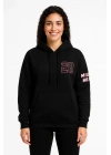 Üç İplik Kapüşonlu Ön Ve Arka Baskılı SweatShirt Hoodie - Siyah